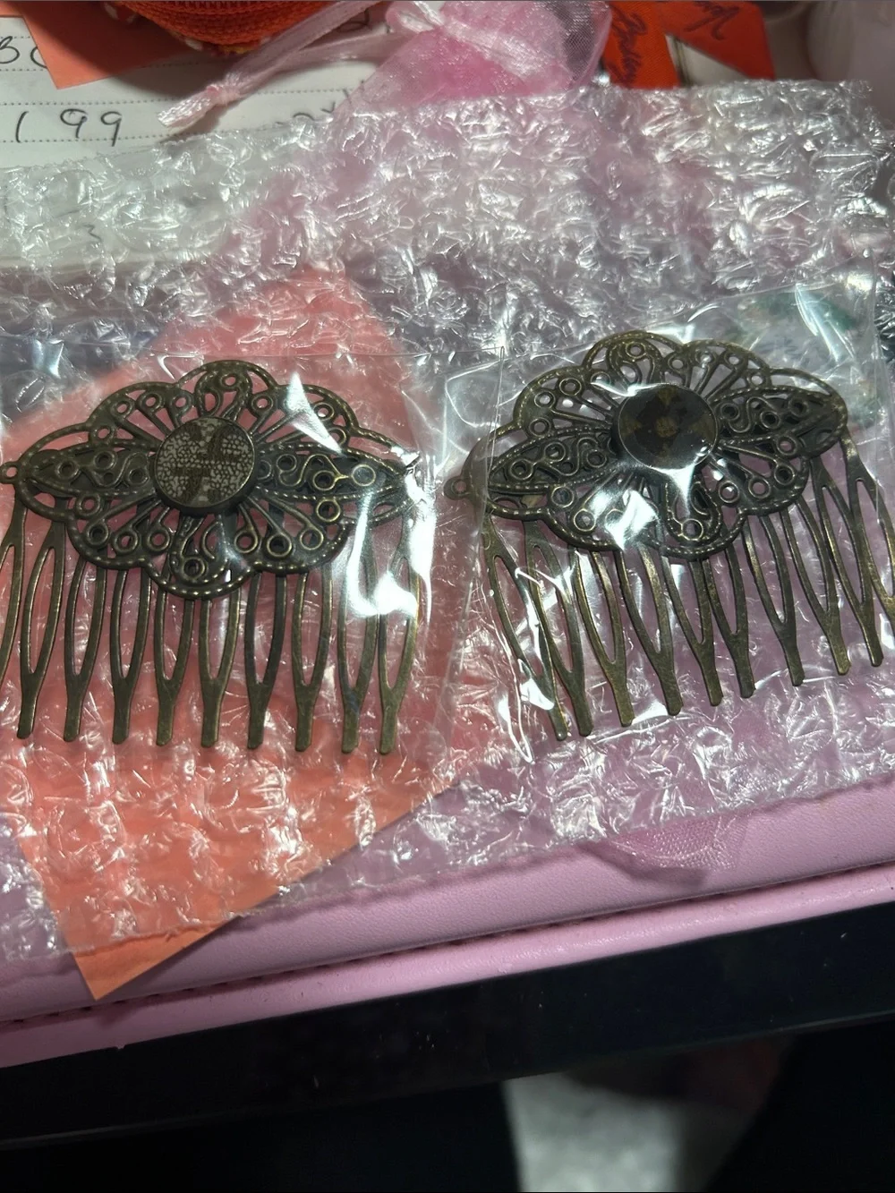 Source Unknown Antique Brass-Tone Filigree Hair Combs - Pair